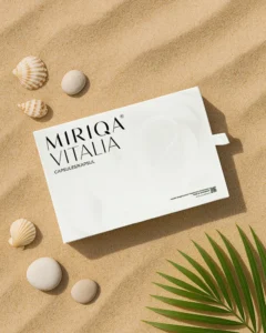 box supplemen kulit miriqa vitalia di atas pasir putih